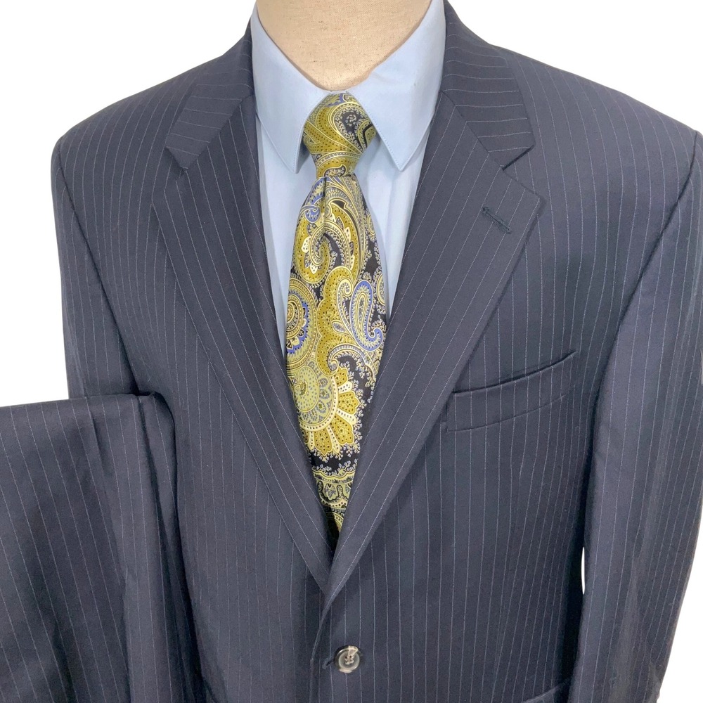 Ralph Lauren Suit Mens 44R 35W 27L Navy Pinstripe 3-Button Preppy Minimalist‎